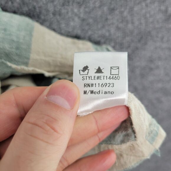 J ROBERTS Blue Beige Striped Linen Cotton Coconut Button Top SIZE MEDIUM - Picture 7 of 8